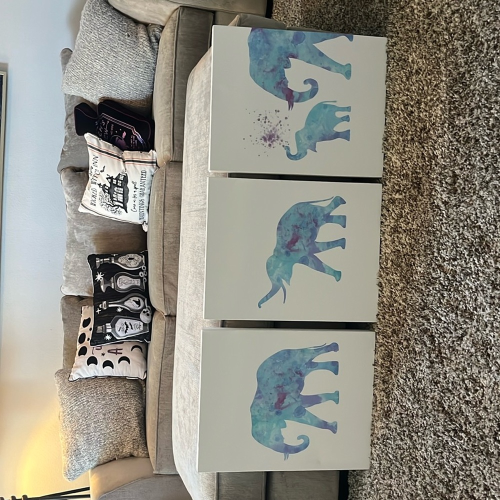 3 Piece Canvas set of 3 Elephants and babies - 16 x 20 x 1.5
